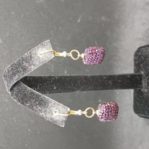 Hand Crafted Jewelry - Dark red sparkle square dangle earrings